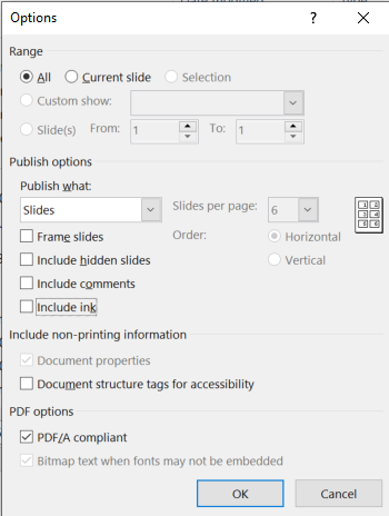 Screenshot for Power Point export to PDF options