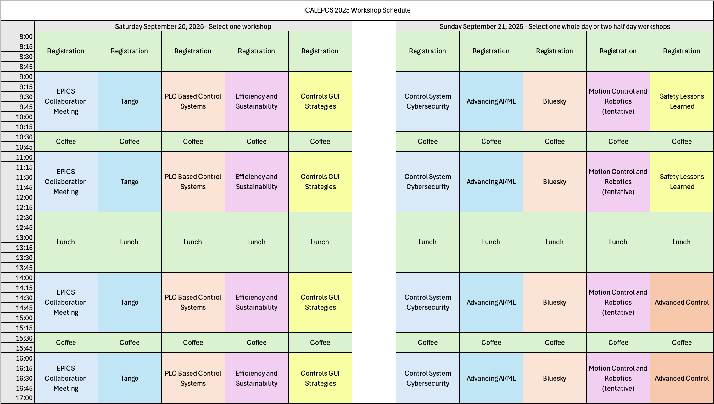 Satellite Workshop Schedule